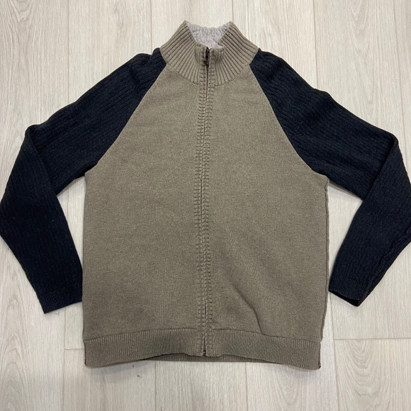 Carbon 2 Cobalt Sweater Men's Medium Sherpa Fleece Lined Full Zip Beige Gray - Picture 2 of 12